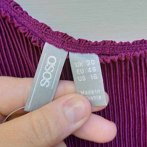 asos Plum Pleated Midi Dress NWT Accordion One-Sided Off-Shoulder Asymmetric - Picture 8 of 11